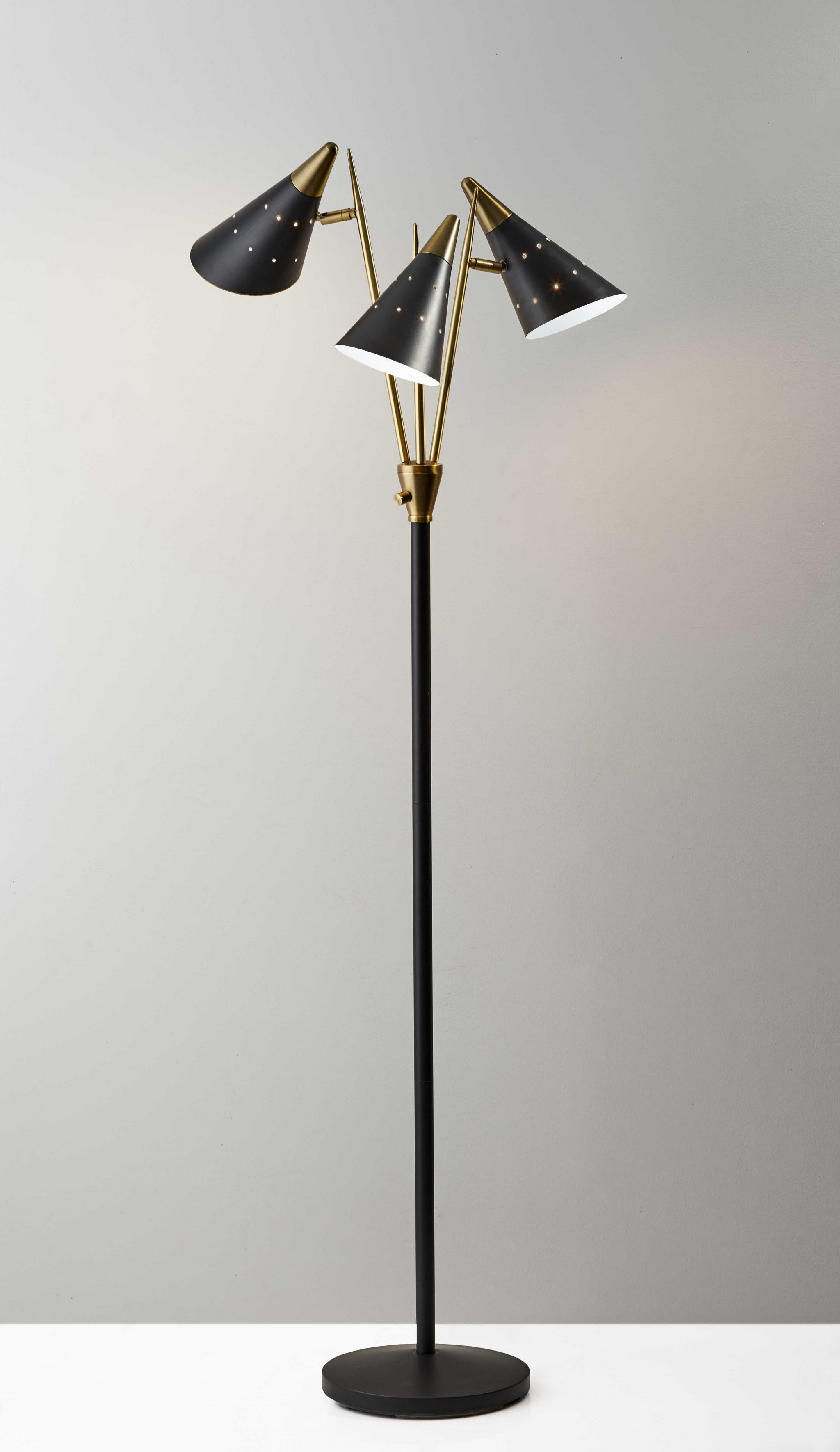 ZeaZu Black Metal Floor Lamp with Three Adjustable Antique Brass ...