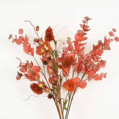 Artificial Farmhouse Fall Thanksgiving Floral Arrangement For Vase Filler, Greenery Eucalyptus Callistemon Pomegranate Faux Flower Branch Twig With Long Stem For Home Wedding Party Dining Table Centerpiece Decor