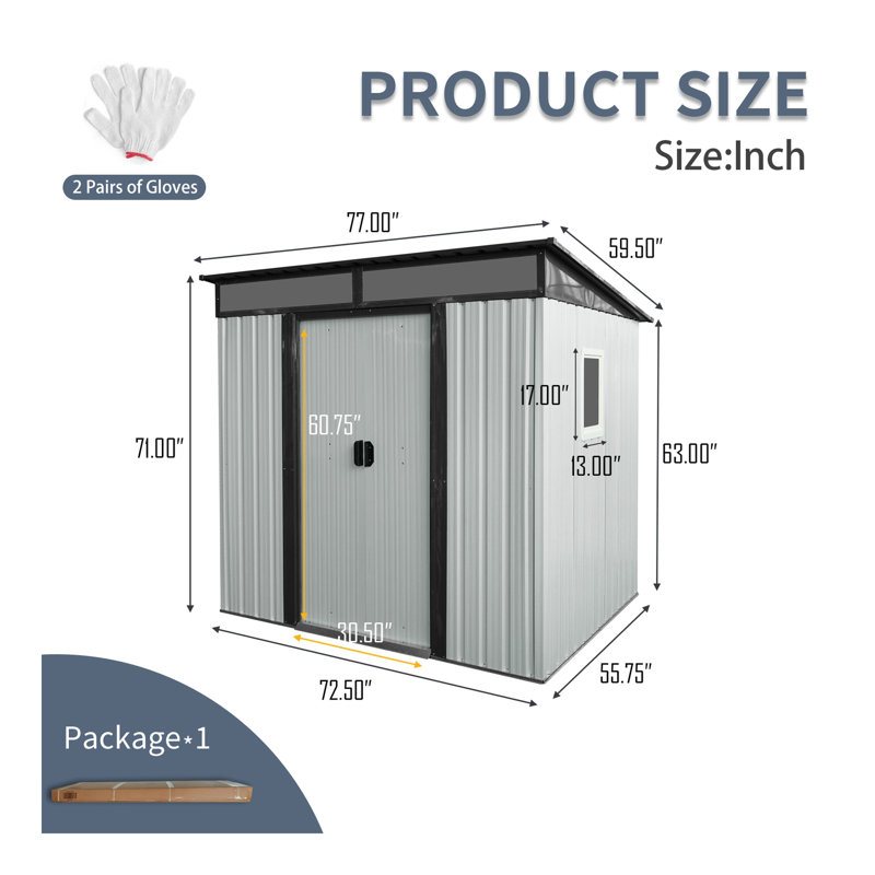 Remise de rangement extérieure en métal 6 pi x 5 pi avec fenêtre et plaque transparente pour le jardin, pelouse (blanc et noir)