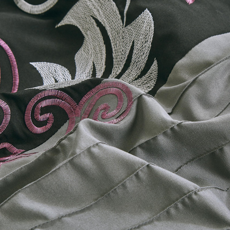 Alana Luxury Floral Embroidered Bed in a Bag Comforter Set, Black/Gray/Purple, Full Comforter + 6 Additional Pieces