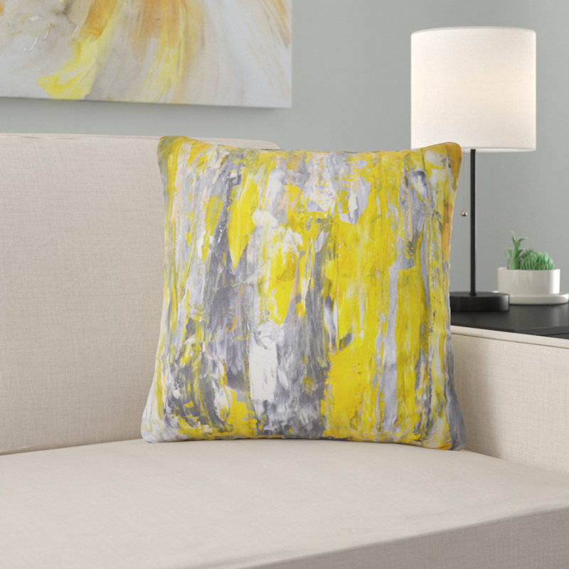 Coussin décoratif à motif abstrait gris et jaune, 12 po x 20 po, Rectangulaire