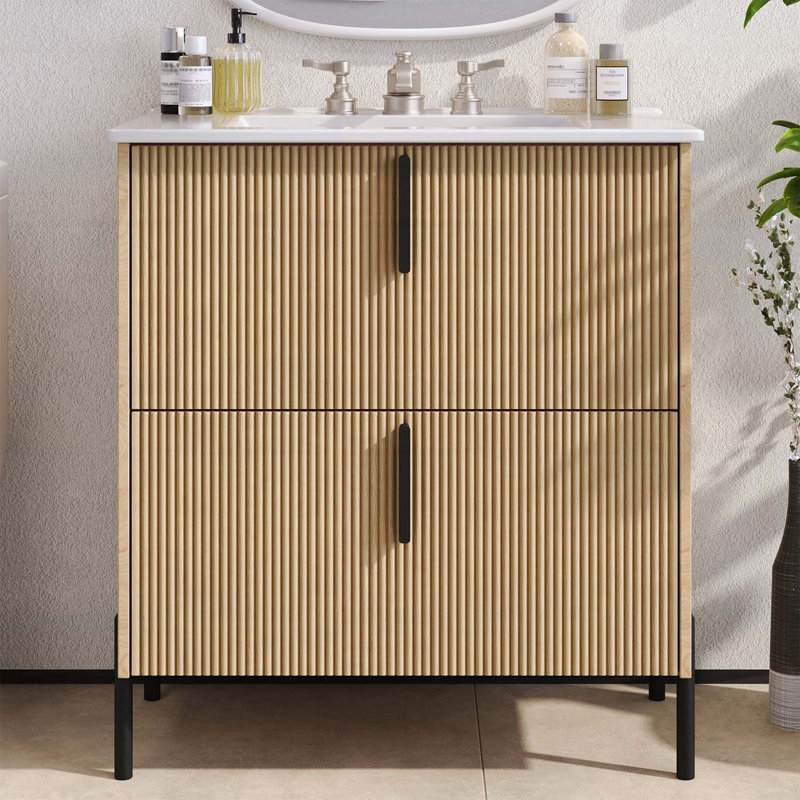 Meuble-lavabo 30 po avec lavabo en céramique, Naturel/noir