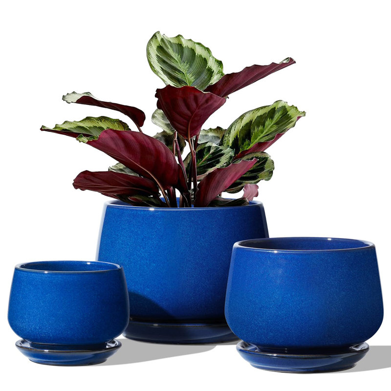 Ceramic Plant Pots 4.1+5.1+6.5 inch, Blue