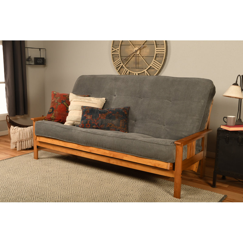 Johnte Queen 86" Futon Frame and Mattress, Butternut, Marmont Thunder, Premium Pocket Coil