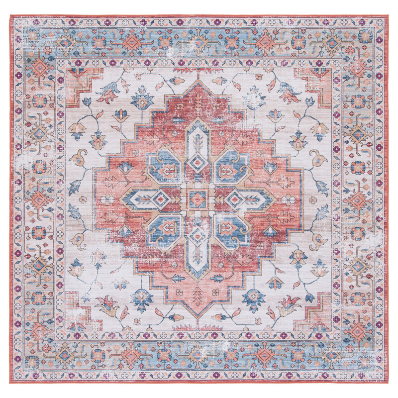 Tapis beige / bleu Allana, Carré 6 pi