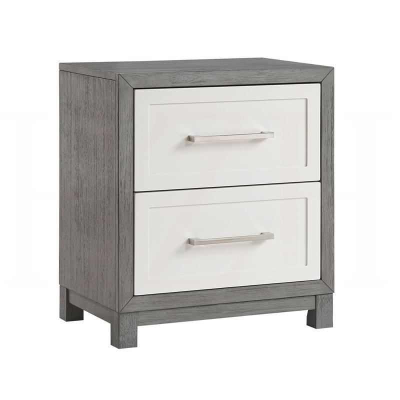 Two Drawers Nightstand Ivory And Gray Finish Bedroom Furniture 1Pc