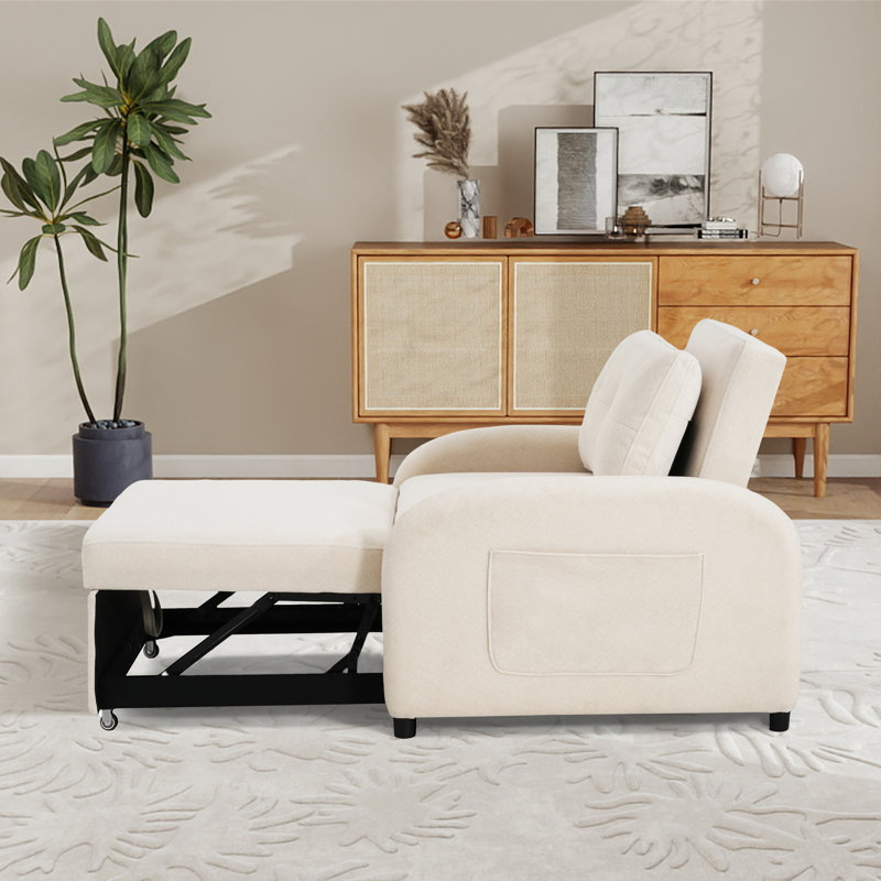 Upholstered Convertible Sleeper Sofa, Beige