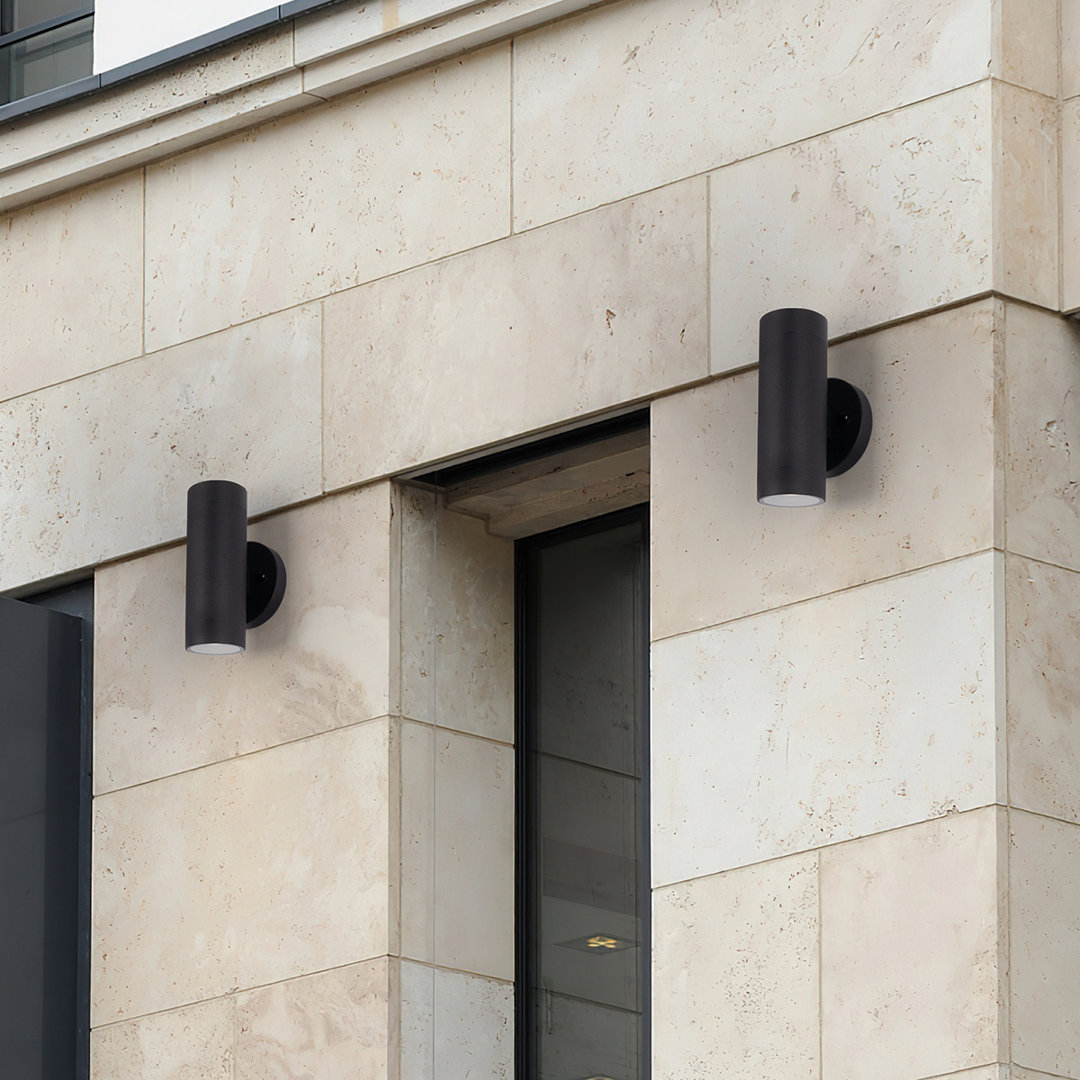 Adeele 8" Modern Outdoor Wall Light In 2 Lights With 2 5W Led Gu10 Replaceable Bulbs (Set of 2) Hokku Designs