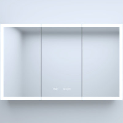 48 In. W X 30 H Silver Aluminum Medicine Cabinet With Mirror, Led, Adjustable Shelves, Time/temperature Display, Three - Colour Lighting Options And Charging Ports Mirror Clock, Rust Proof Design, Led