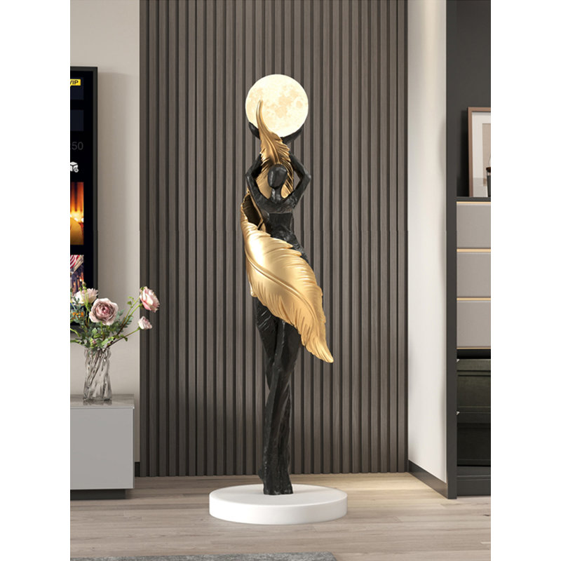 Simple and Modern Resin and Wood Floor Lamp, Gold