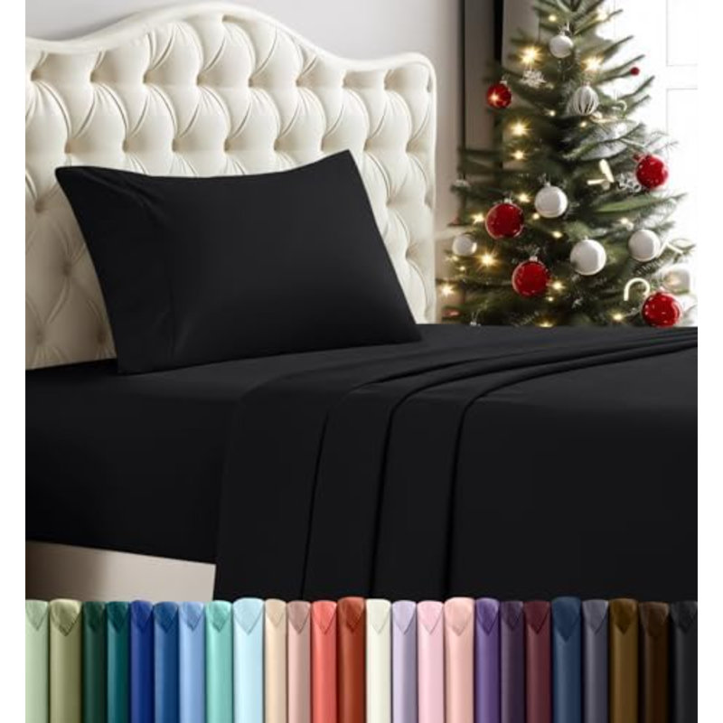Draps simples TG - literie 3 pièces - microfibre brossée - résistante au rétrécissement et à la décoloration - facile d'entretien (simple très long noir)