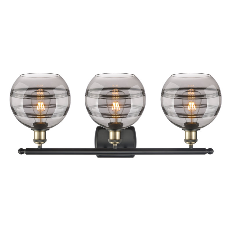 Éclairage pour meuble-lavabo 3 lumières Natick, Gris fumée clair, Laiton antique noir