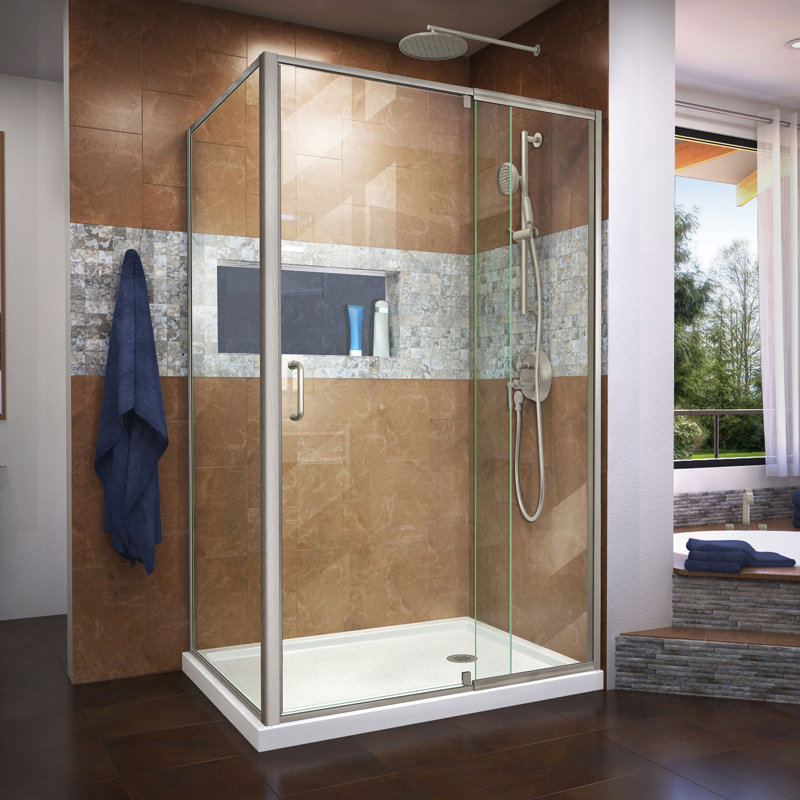42" W x 34.5" D x 72" H Semi-Frameless Rectangle Reversible Shower Enclosure with Fixed Panel, Brushed Nickel