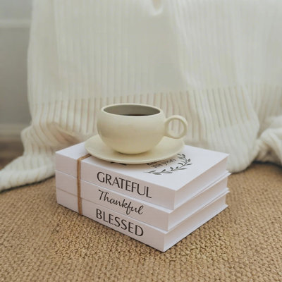 3-Piece White Decorative Book, Foldable Faux Books with Hemp Rope for Coffee Table, Bookshelf, Office and Farmhouse Home Decor