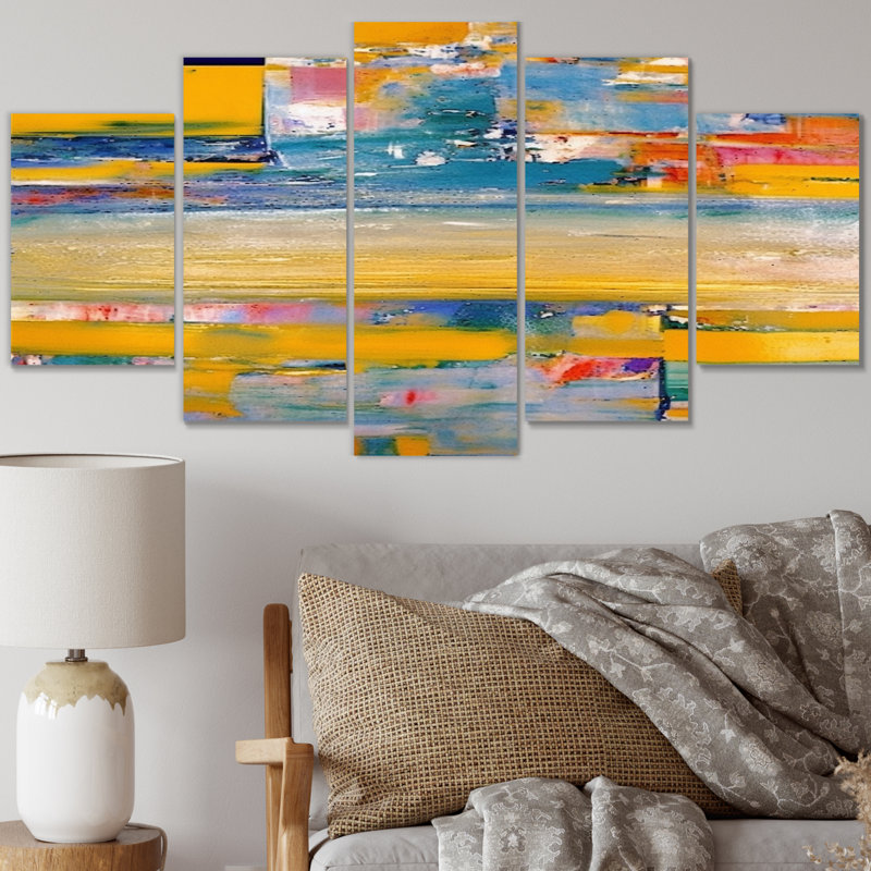 «Every Little Ocean Sunset Abstract Expressionism», art mural abstrait, salon, 5 panneaux