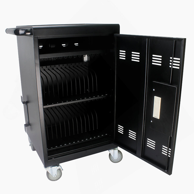 Mobile Charging Cart And Cabinet For Tablets Laptops 30-Device With Combination Lock, Matt Black