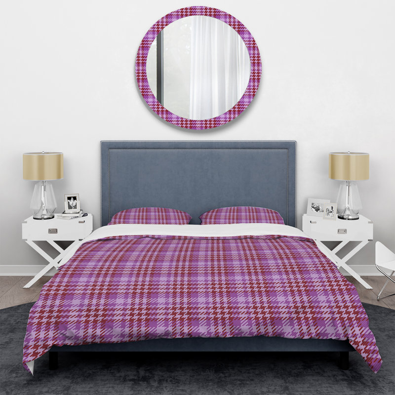 Tartan à carreaux mauves - Ensemble de housse de couette abstrait - Microfibre de polyester