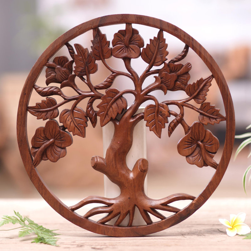  Handmade Hibiscus Charm Wood Relief Panel
