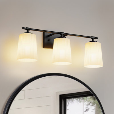 Chalfant 24 In. 3-Light Black Vanity Light Withcone Glass Shades For Bathroom, Mirror, Powder Room