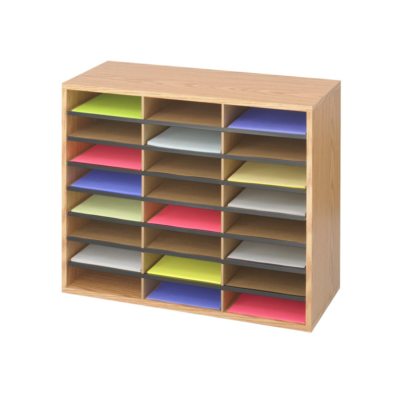 Medium Oak 24-Compartment Wooden Literature Organizer