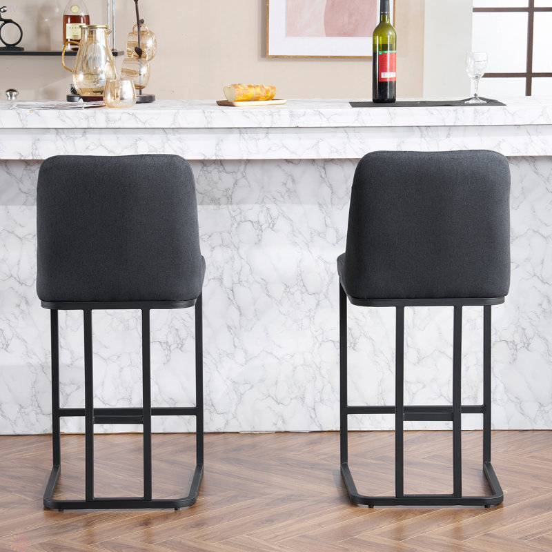 Set Of 2,Modern Upholstered Bar Stool With Button-Tufted Backrest, Counter Height Chair With Sturdy Metal Frame, Comfortable Padded Seat For Kitchen, Bar, Or Dining Room