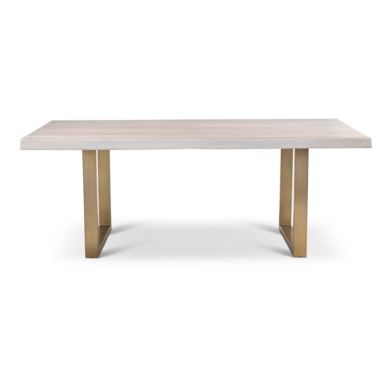 Table de salle à manger Colin, H 29,75 po x L 79 po x l 40 po, Blanc délavé, Laiton