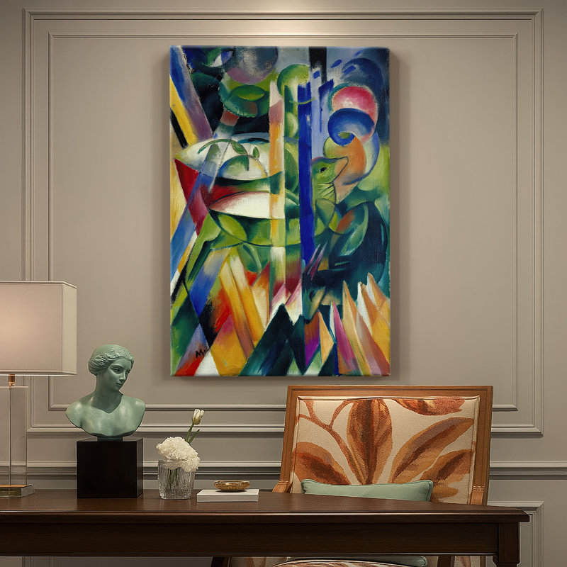 «The Little Mountain Goats» - toile tendue par Franz Marc, 24 po x 36 po