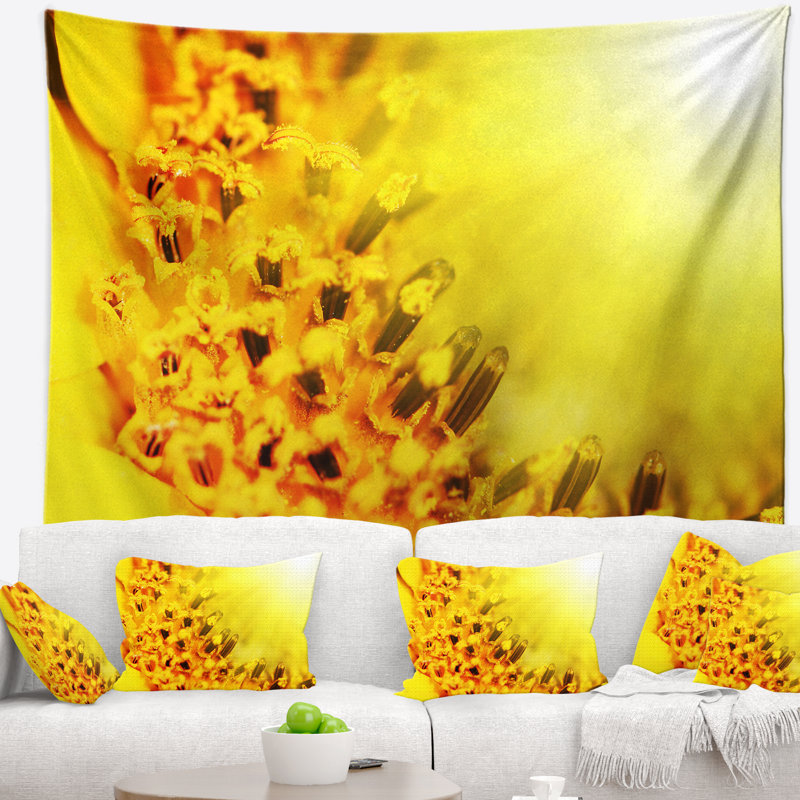 Tapisserie florale jaune vif, H 32 po x l 39 po