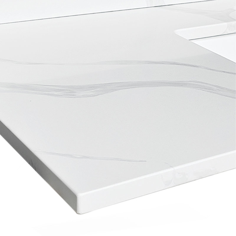 Comptoir de salle de bain en quartz 43 po, évier central encastré à simple cuve de 3/4 po d'épaisseur, dosseret de 4 po de hauteur, 1 trou de robinet pré-percé, résistant aux taches et à la chaleur, quartz blanc de Carrare avec veines
