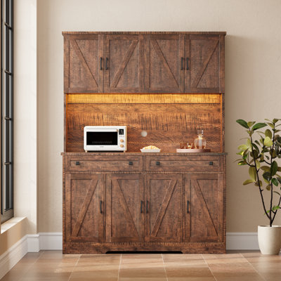 70.5"H x 47.3"W Kitchen Pantry Cabinet with Charging Station, Adjustable Lighting and Microwave Shelves