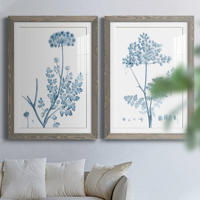 Antique Botanical in Blue V - ensemble de 2 reproductions d'art sur papier encadré