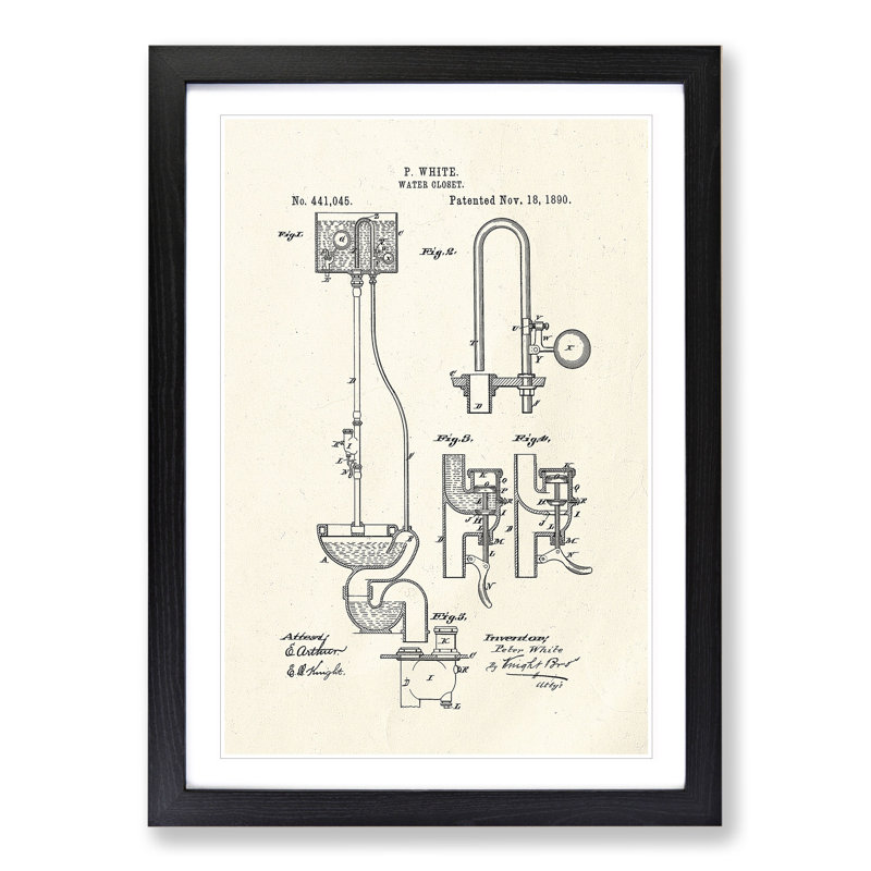 Toilet Water Closet Patent - Picture Frame Graphic Art, Black, 65cm H x 48cm W x 2cm D