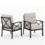 Ensemble de 2 fauteuils en métal au design moderne, avec structure kaki et coussins beiges. Faciles d'entretien, ils offrent un soutien ergonomique individuel idéal pour une utilisation à l'extérieur et une détente optimale dans les petits espaces.