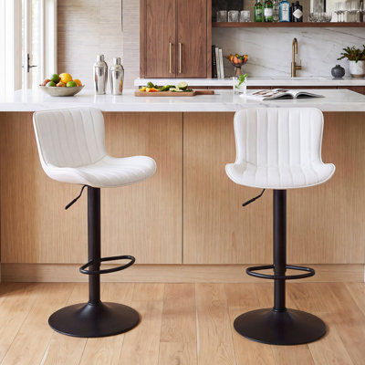 Denan Swivel Adjustable Height Bar Stools, Faux Leather Modern Barstools, Upholstered Counter Stool
