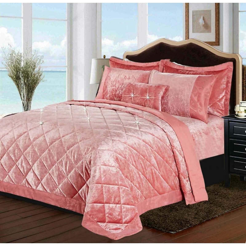 Stodghill Velvet Solid Colour Bedspread, Super King, Pink
