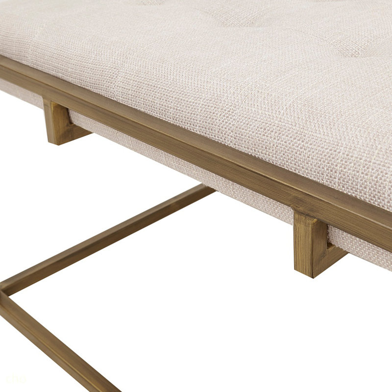 Square Shape Button-Tufted Upholstered Metal Base Ottoman/Coffee Table