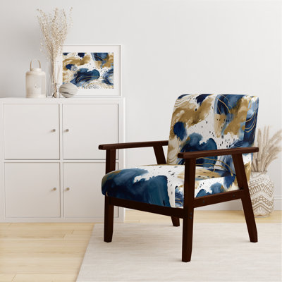 Fauteuil rembourré en velours moderne à motif abstrait avec textures bleues et dorées II