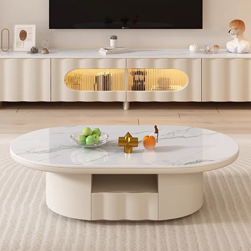 Modern Cream Marble Coffee Table, 16.1" H x 51.2" L x 27.6" W