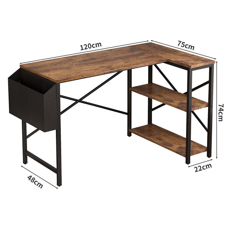 Abiegail L-Shaped Computer Desk, 74" H x 120" W x 75" D, Brown