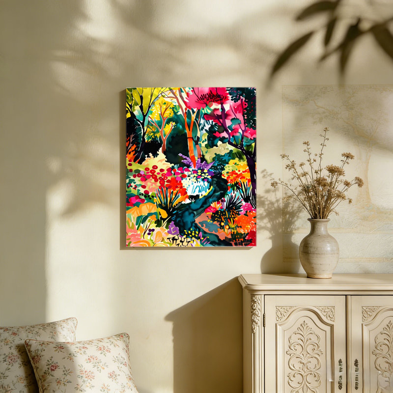 Fleur abstraite colorée, cadre en bois à l'arrière intégré, impression sur toile, 24 po x 36 po