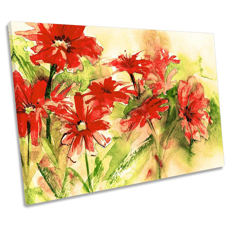 Red Flowers Watercolour Floral - Wrapped Canvas Print, 91.4cm H x 137.2cm W x 4cm D