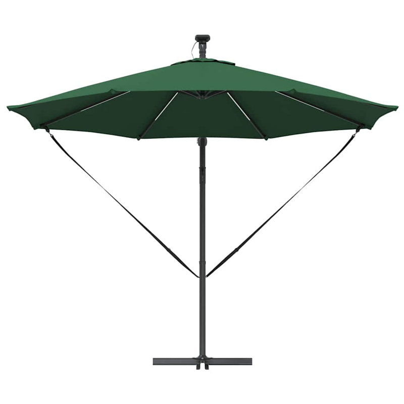 Umbrella with LED Strip Lights Polyester and Aluminium Outdoor Parasol, 248cm H x 294cm W x 294cm D, Green