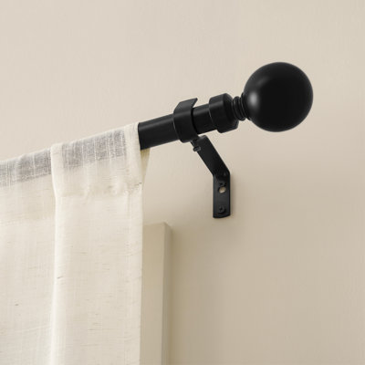 1 inch Heavy Duty Single Adjustable Metal Curtain Rod,Steel Ball Finials,Matte Black