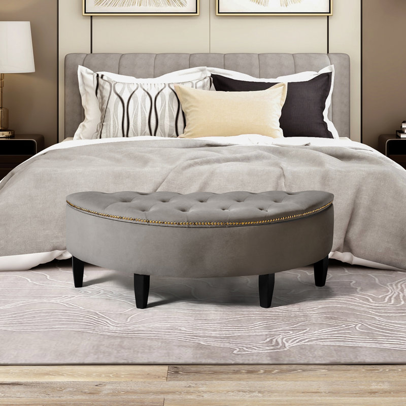 Banc de rangement à couvercle rabattable rembourré, Gris foncé