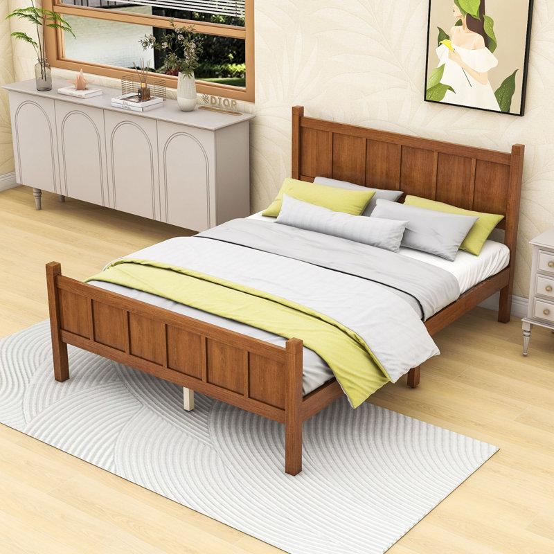 Lit plateforme en bois avec tête de lit, Noyer clair, Lit double