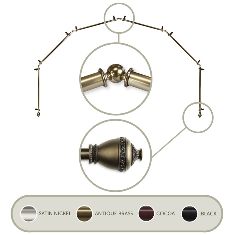 Adjustable 0.81" Bay Window Single Curtain Rod, 28" - 48" (each side), Antique Brass