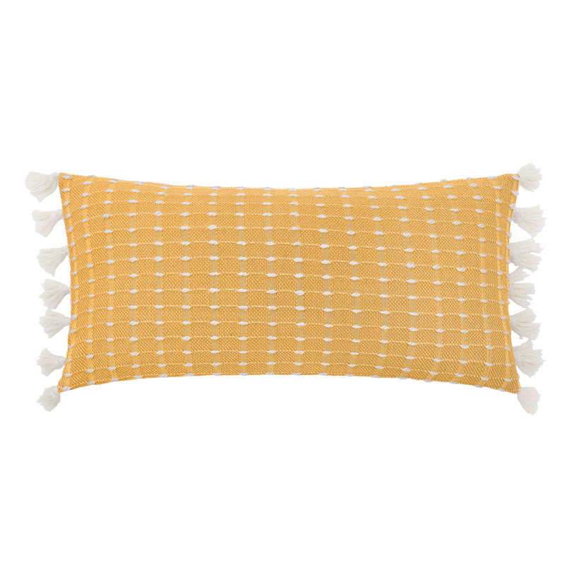 Yellow Hand-Loomed Cotton Ikat Throw Pillow with Tassels