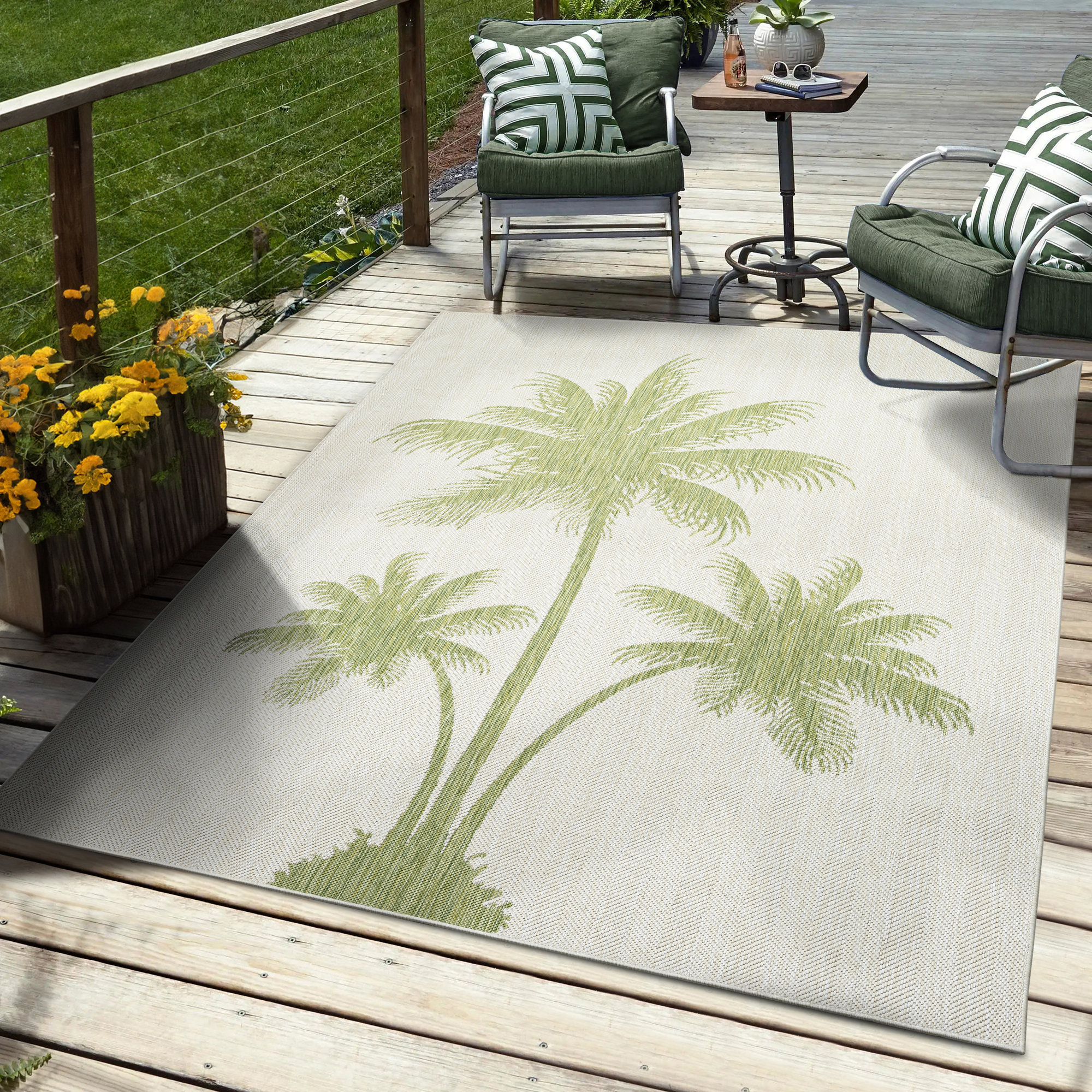 Bayou Breeze 5’ X 7’ Green Palm Tree Indoor Outdoor Area Rug & Reviews ...