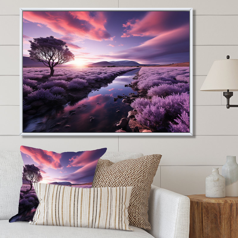 " Flower Field Ethereal Lavender I ", 12" H x 20" W, Cadre flottant blanc