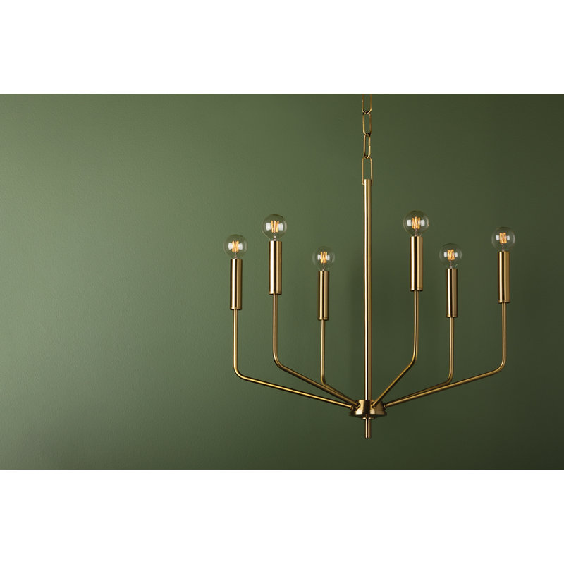 Schwab 6 - Light Candle Style Traditional Chandelier, Laiton vieilli